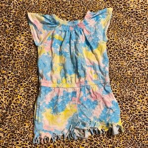 Romper with homemade fringed legs ! Super cute